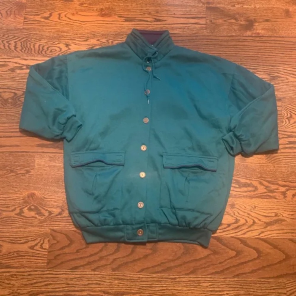 Vintage 90s Outbrook Womens Green Button Jacket, Double Collared, Small, Retro